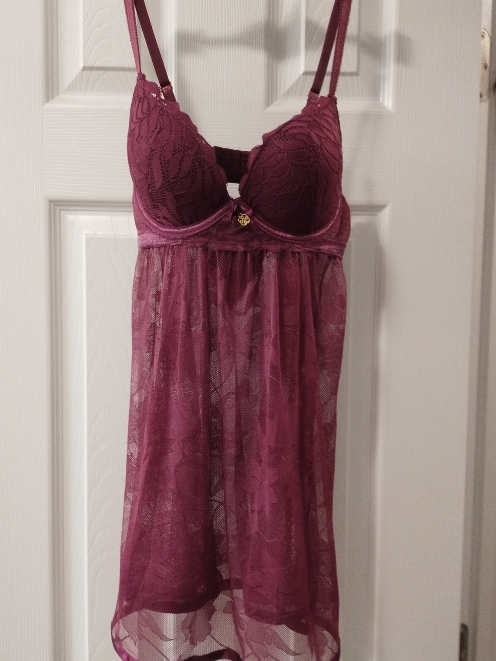 NWT Daisy Fuentes Lace Babydoll Chemise Nightgown - Wine, Size Small